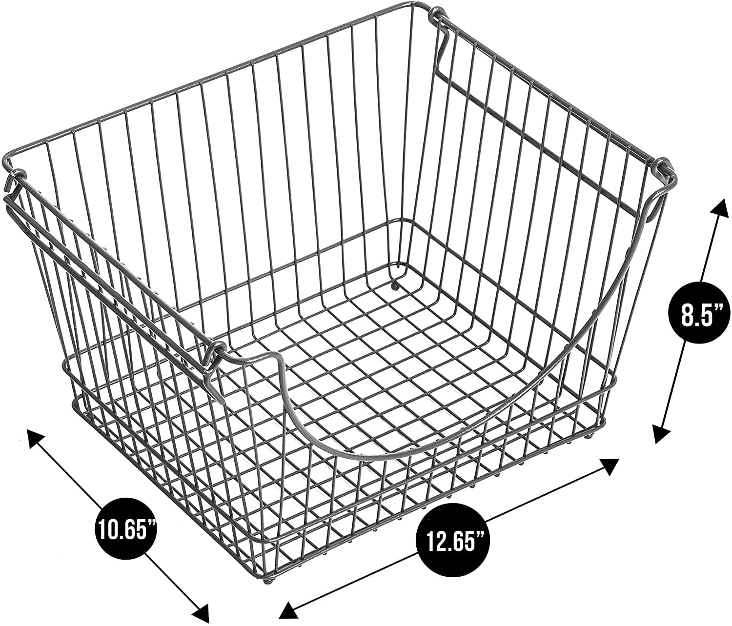 Smart Design Stacking Baskets with Handles - Set of 2 Large - 12.5 x 8.5 inch - Gunmetal