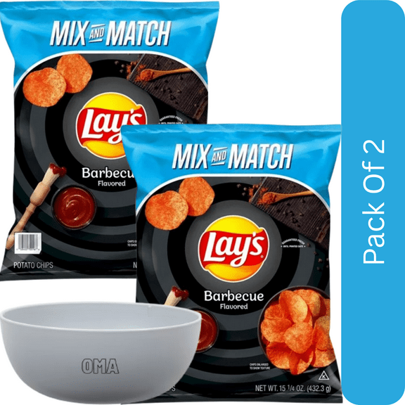 Lay’s Barbecue Potato Chips-15.25oz-2pk, With Olive White Bowl By OMA