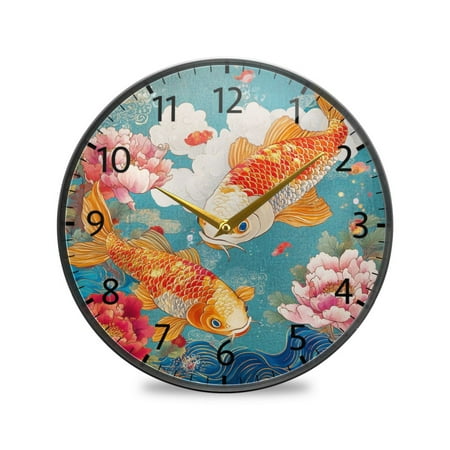BZSMCE Wall Clock Acrylic Size:9.5*9.5in/11.9*11.9in Koi Dance Design Pattern Clock
