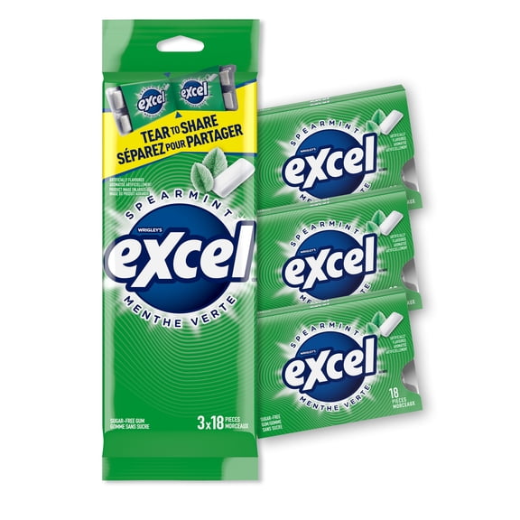 EXCEL, Spearmint Flavoured Sugar Free Chewing Gum, Pack of 3