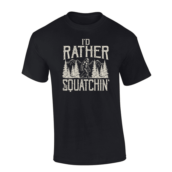 Trenz Shirt Company Woodland Bigfoot I'd Rather Be Squatchin' Mens Short-Sleeve T-Shirt-Black-small
