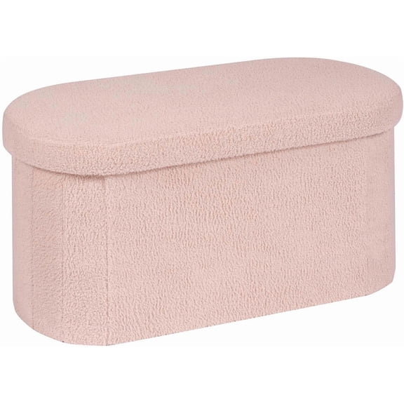 Ottoman with Storage for Living Room, Sherpa Folding Storage Ottoman Foot Rest, 30 Inches Collapsible Bedroom Bench Pink