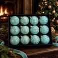 thumbnail image 3 of Christmas Ball Ornaments Set of 12, Blue Shatterproof Xmas Baubles with Gold Patterns, Turquoise Tree Decorations in a Gift Box for Holiday Decorating - Style D, 3 of 6