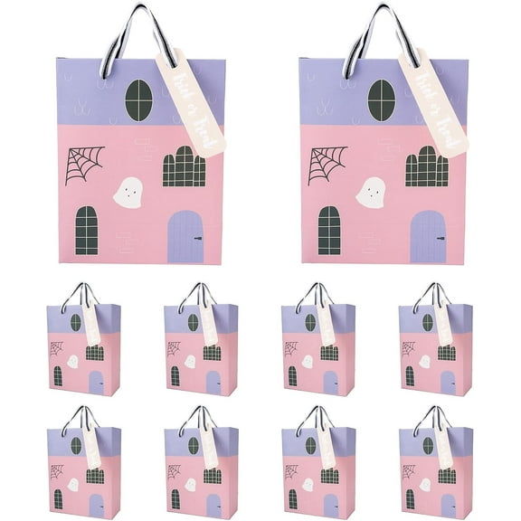 Cheerland Halloween Party Favor Paper Bags Pastel Pink Purple Hunted House Gift Bags, 10pcs