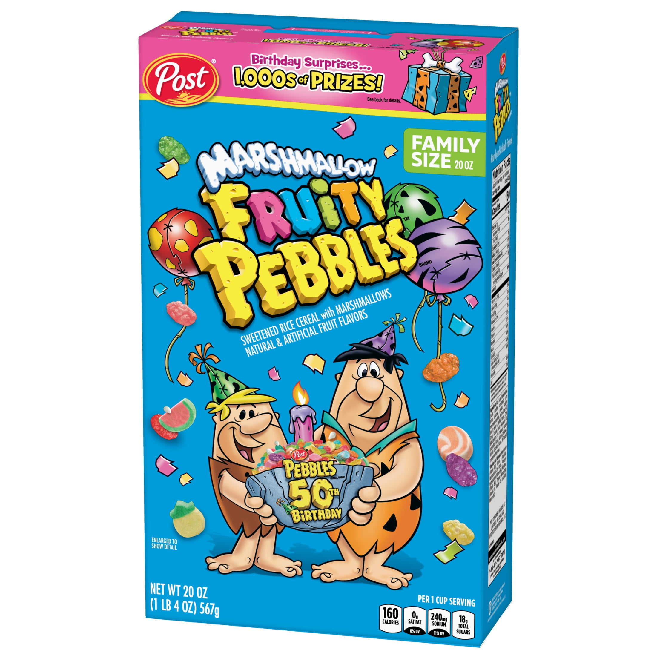 Post Fruity PEBBLES with Marshmallows Kids Breakfast Cereal, Gluten Free, Breakfast Snacks, 20 Oz