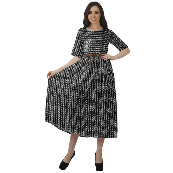 Moomaya Printed Swing Dress Women Midi Dress Short Sleeve Casual Work Dress