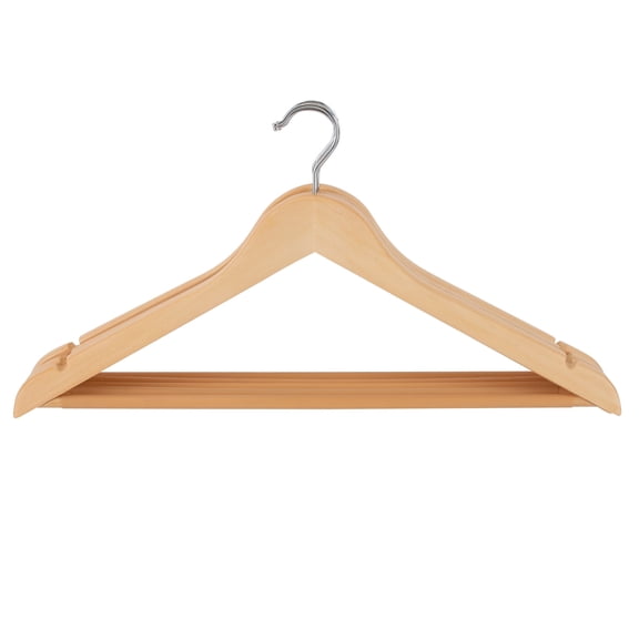 Simplify Curved Wooden Suit Hangers 5 Pack Natural Color | Heavy Duty Solid Wood Clothes Hangers | Premium Chrome Hook Coat Hangers 17.52 Inch