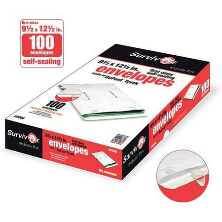 Quality Park Survivor Tyvek First Class Envelopes First Class Mail - #12 1/2 - 9 1/2" Width x 12 1/2" Length - 14 lb - Peel & Seal - Tyvek - 100 / Box - White