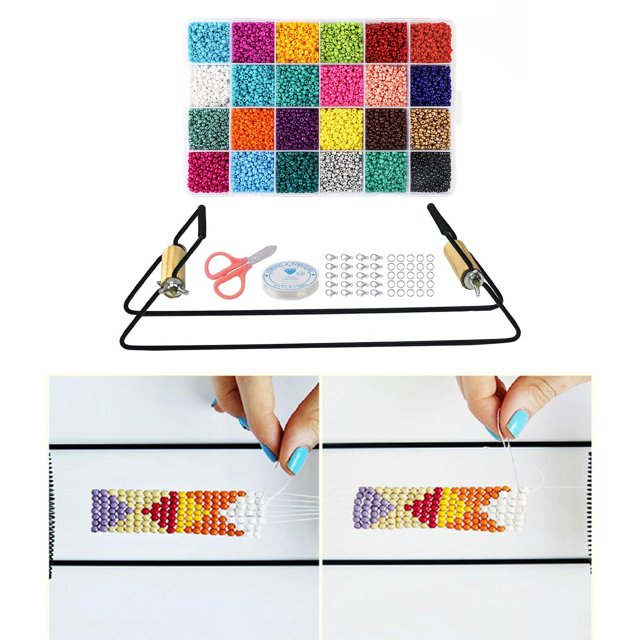 de telar de de metal Artesanía 24 colores Broches de langosta Cuerda elástica Anillos de salto abiertos Tijeras Encantos de Macarena telar de cuentas