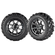 Element 12X6 Black and Machined Golf Cart Wheels with 23" Mud Tires - Set of 4