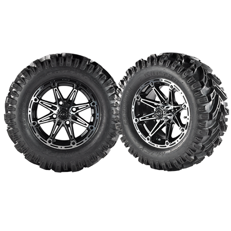 Element 12X6 Black and Machined Golf Cart Wheels with 23" Mud Tires - Set of 4