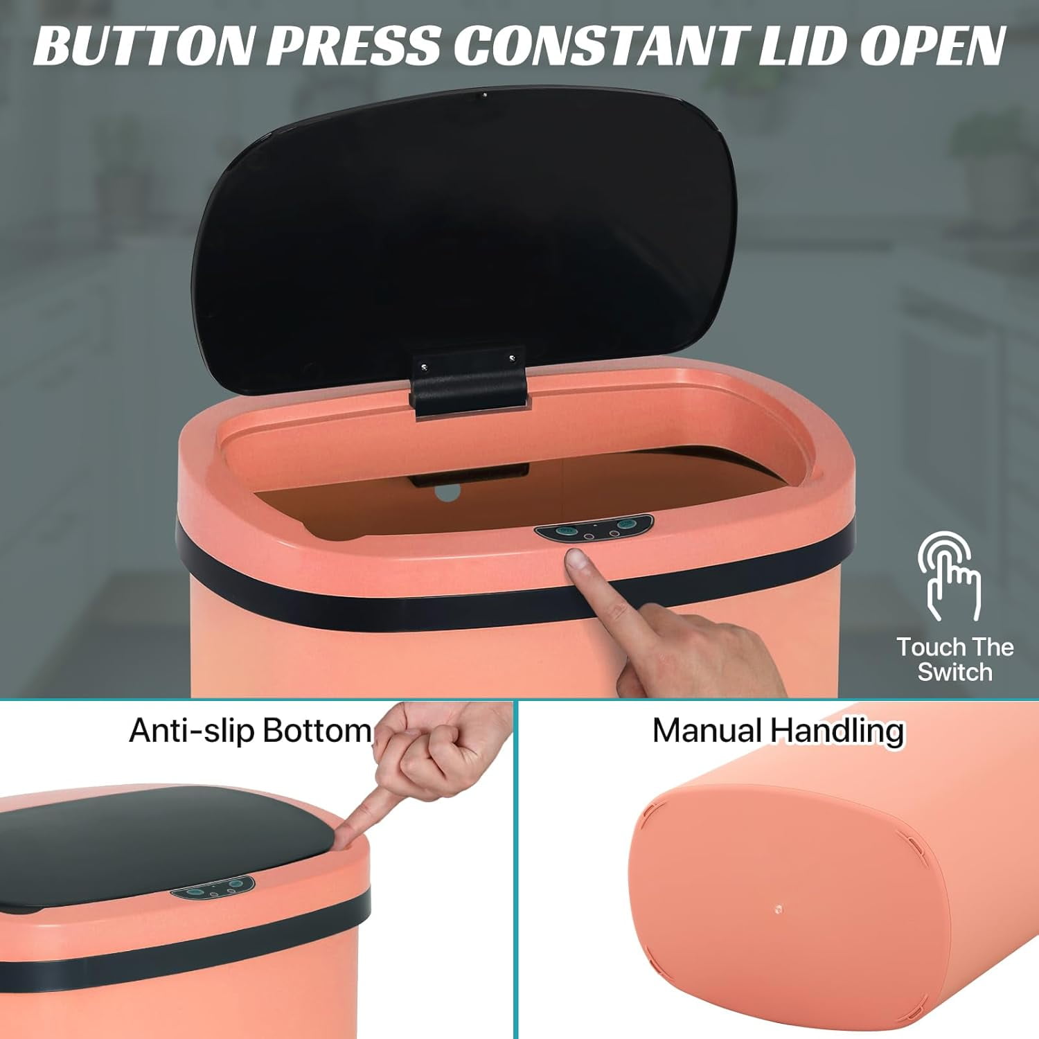 Dkelincs 13 Gallon Automatic Trash Can with Motion Sensor 49L Touchless Kitchen Garbage Can with Removable Lid, Waterproof for Home Bathroom, Pink