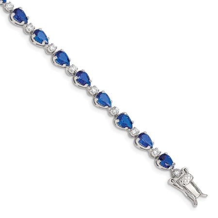 Sterling Silver Bracelet CZ Fancy Women's Cubic Zirconia mm 7 in Blue and Clear