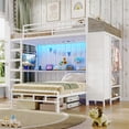 thumbnail image 4 of Bunk Bed with 75.6'' L-shaped Desk & Storage Hall Tree Twin Over Twin Gaming LED Loft Bed with Charger and work place White, 4 of 10
