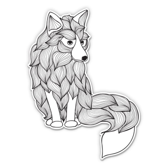 Pretty Fox Line Drawing - 5" Vinyl Sticker - For Car Laptop I-Pad - Waterproof Decal