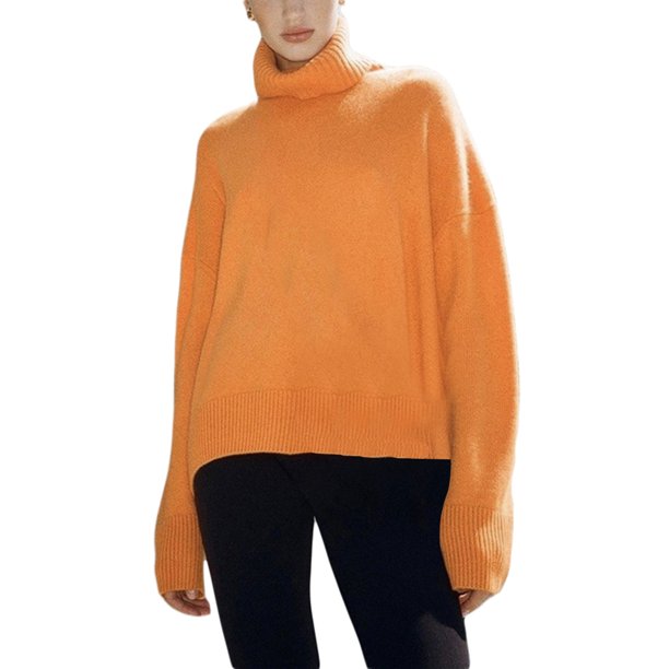 Txlixc Suéter casual de otoño e invierno para mujeres suéter suelto de manga larga y cuello alto de color sólido Txlixc moda