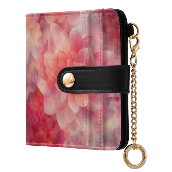 Qxltty Transparent Red Flower Ladies Wallet Rfid Slim Thin Compact Credit Card Women Wallet Zipper Coin Pocket and ID Window for Female Gifts