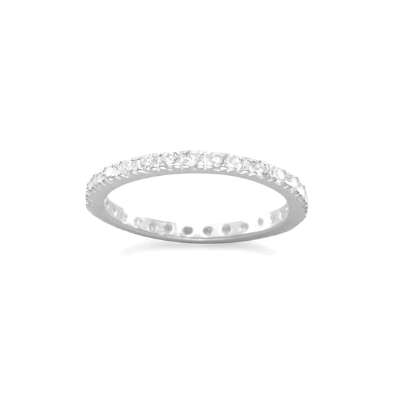925 Sterling Silver Clear 2mm Cubic Zirconia Eternity Band Ring Size 6 Eternity Ring for Women and Men