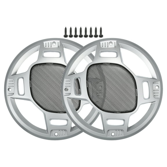 Unique Bargains 2 Pcs 8" Car Speaker Grills Cover Mesh Round Audio Subwoofer Protector w/ Screws Iron Silver Tone Black