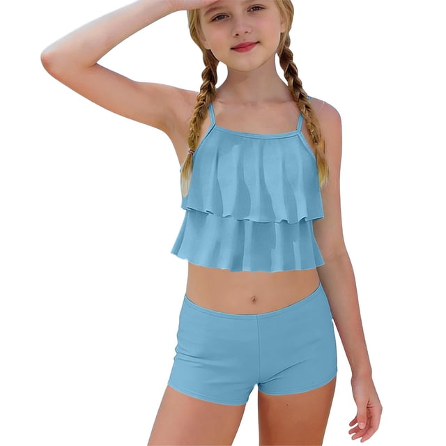 Niñas Trajes de Baño de Dos Piezas Tamaño 10-12 Verano Weiyi Impresión Traje de Baño de Playa con Estampados Florales Set de Dos Piezas Shorts