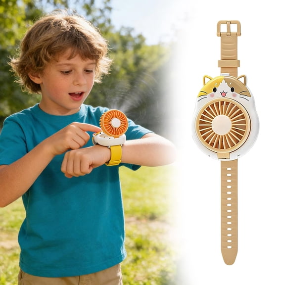 Personal Fan with Wrist Strap, Cute Cat Shaped Wrist Fan, USB Rechargeable Wearable Watch Fan, 3 Speed Adjustable Portable Mini Fan with Foldable Head for Outdoor Travel and Daily Use, Yellow