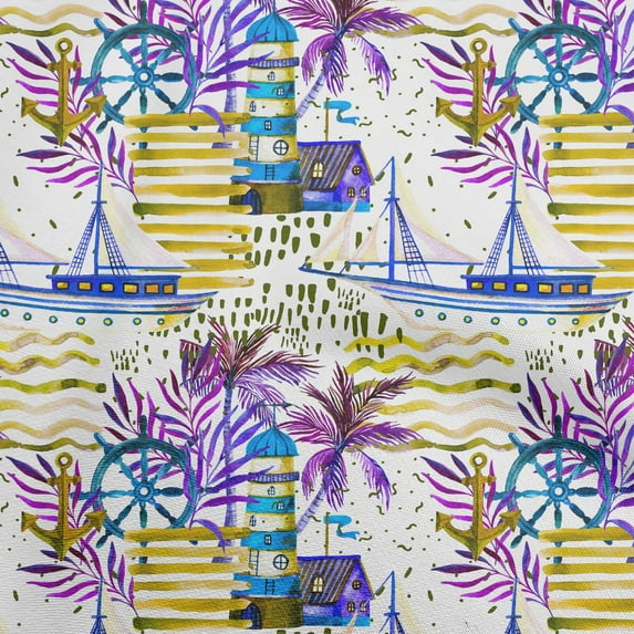 oneOone Cotton Poplin Lime Green Fabric Ocean Lighthouse Craft Projects Decor Fabric Printed By The Yard 42 Inch Wide