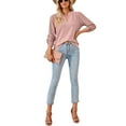 thumbnail image 3 of MOMOFEEL Women's Shirt Casual Long Sleeve Shirt V-neck Blouses Casual 3/4 Sleeve Tunic Tops(M9007 Pale Pink), 3 of 9