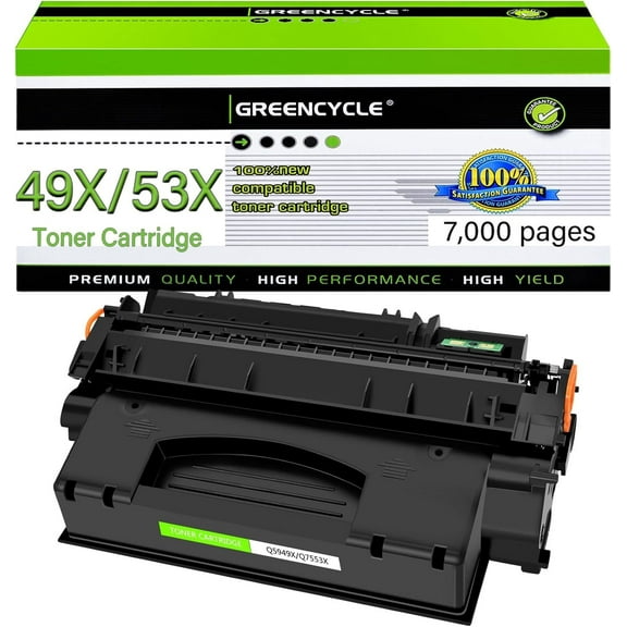 GREENCYCLE 1 Pack Compatible for HP 53X Q7553X 49X Q5949X Black Toner Cartridge Replacement with 1320 1320n 1320nw 3390 3392 M2727nf P2015dn P2015 P2014 P2010 Printer