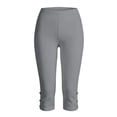 thumbnail image 6 of Cagogo Women Capri Pants Summer Casual Loose High Waisted Cropped Pants Elastic Waist Button Solid Basic Vacation Beach Trousers Fashion Beachwear, Gray L, 6 of 6