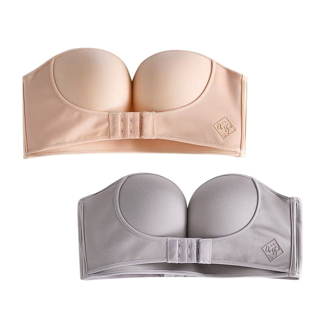 TSADFHJI Womens 2PCS Solid Color Strapless Non Adjustment Rimless Dress Bra Beige+Gray Bras for Women Plus Size Corset Bras for Women Crotchless Leather Bras for Women Set with Robe Gray,Beige 85E
