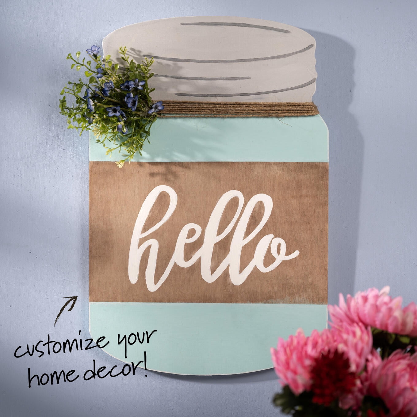 Plaid Wood Surfaces Large Mason Jar Plaque, 18" x 12"
