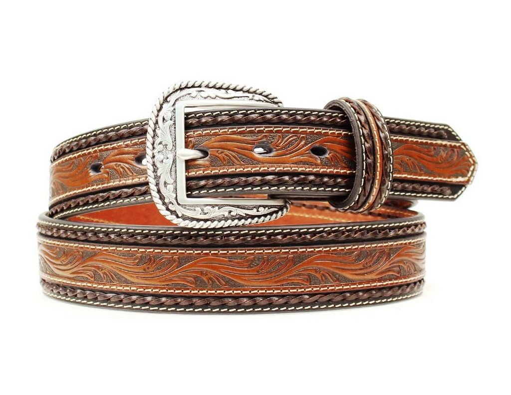 Ariat Ariat Western Belt Mens Leather Tooled Studs Overlay Brown