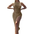 thumbnail image 4 of xiaxaixu Robe de Plage pour Femmes, Sans Manches à Col Rond, Dos Nu, à Nouer, Transparente, Ajourée, Fendue, Coupe Ajustée, Robe d'Été, 4 of 7