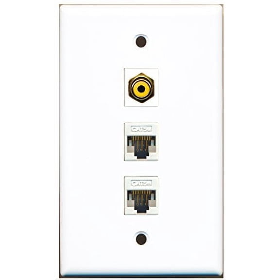 RiteAV - 1 Port RCA Yellow 2 Port Cat5e Ethernet White Wall Plate
