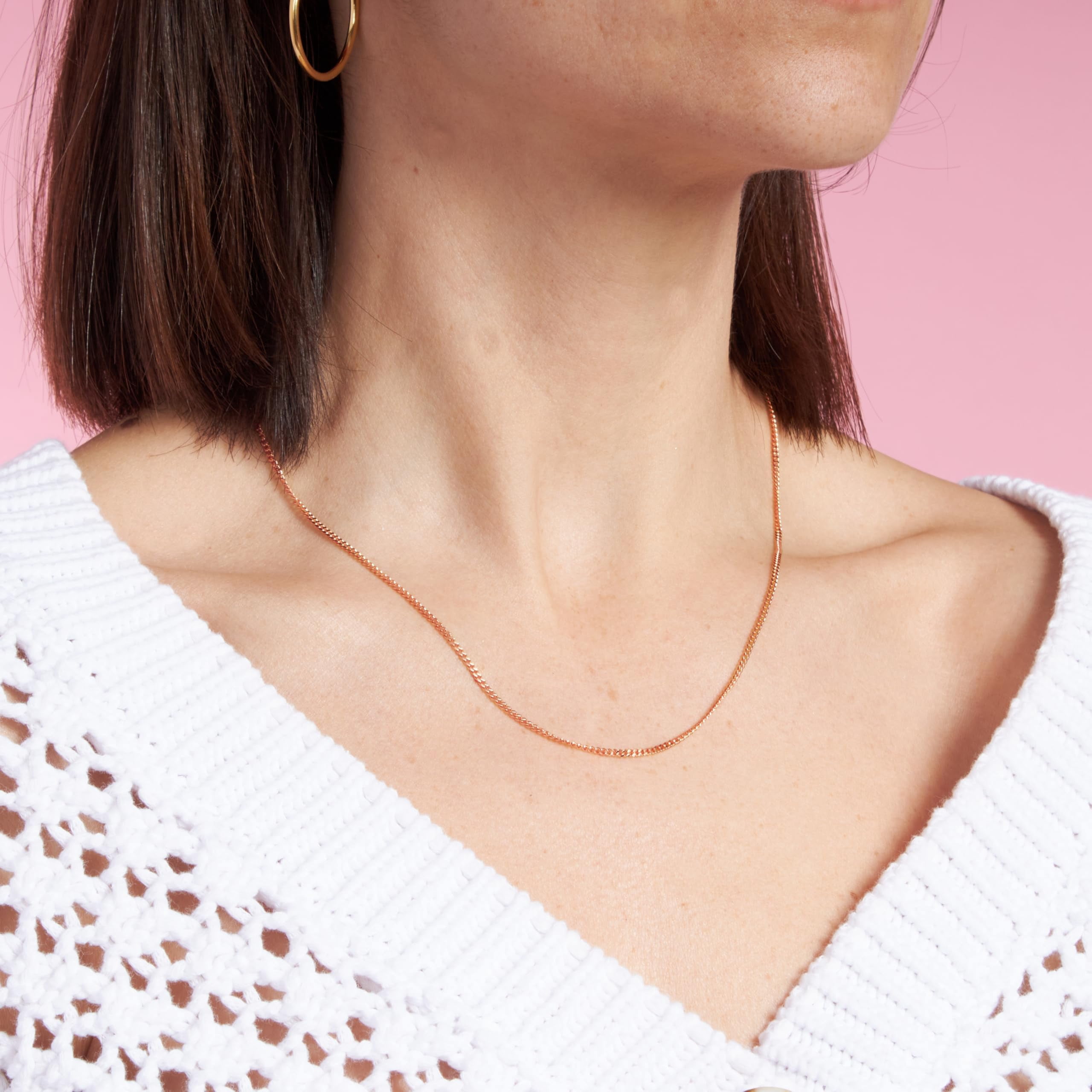 Kezef Rose Gold Plated Sterling Silver Cuban Curb Chain 1.8mm Women's or Men's Necklace, Made in Italy, Curb Link 36" Necklace