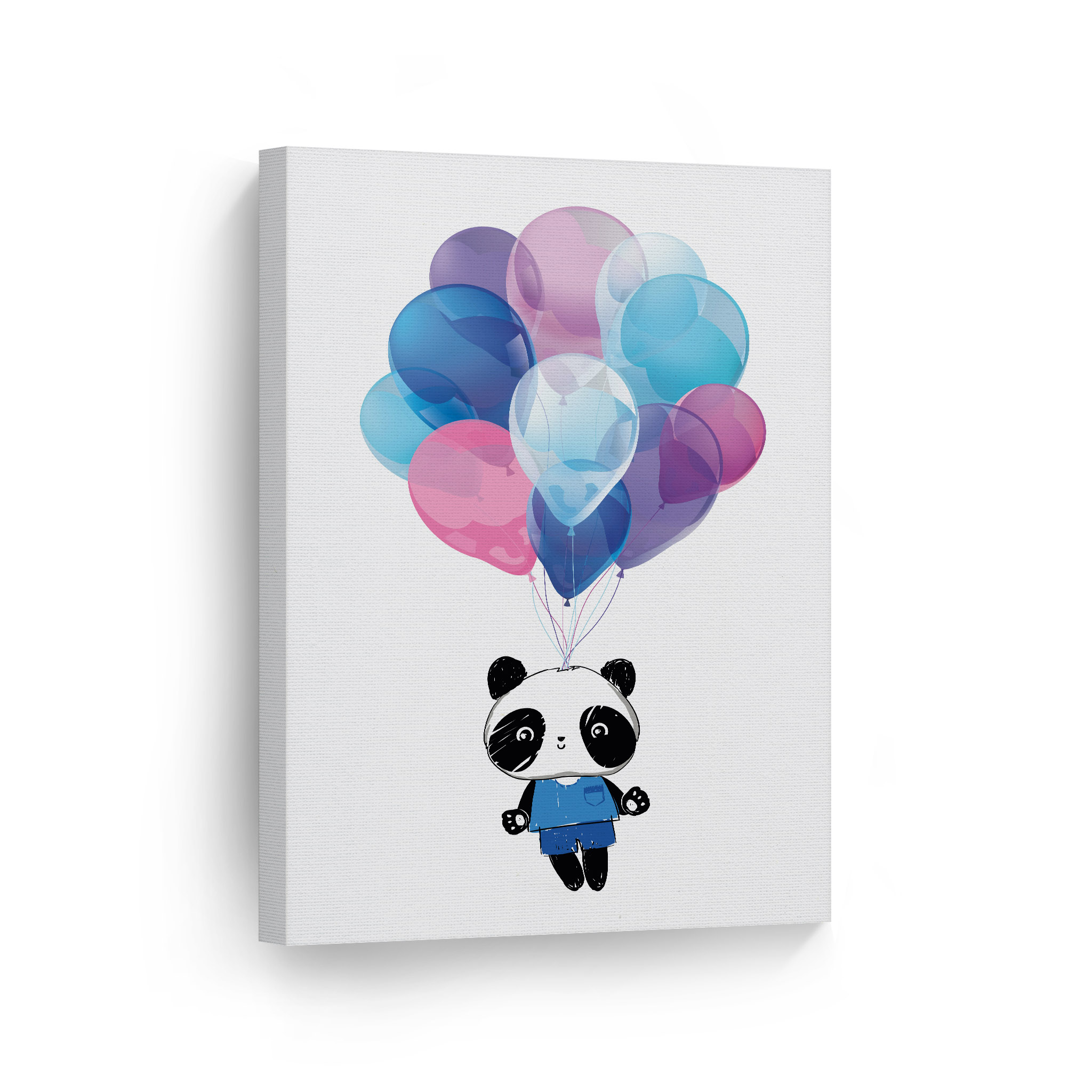 Smile Art Design Flying Cute Baby Panda In Blue Cloth With Colorful Balloons Illustration Animal Canvas Wall Art Print Living Room Bedroom Kids Girl Boy Baby Nursery Room Decor 40x30