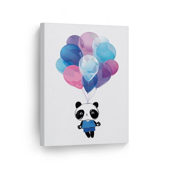 Smile Art Design Flying Cute Baby Panda in Blue Cloth with Colorful Balloons Illustration Animal Canvas Wall Art Print Living Room Bedroom Kids Girl Boy Baby Nursery Room Decor - 40x30