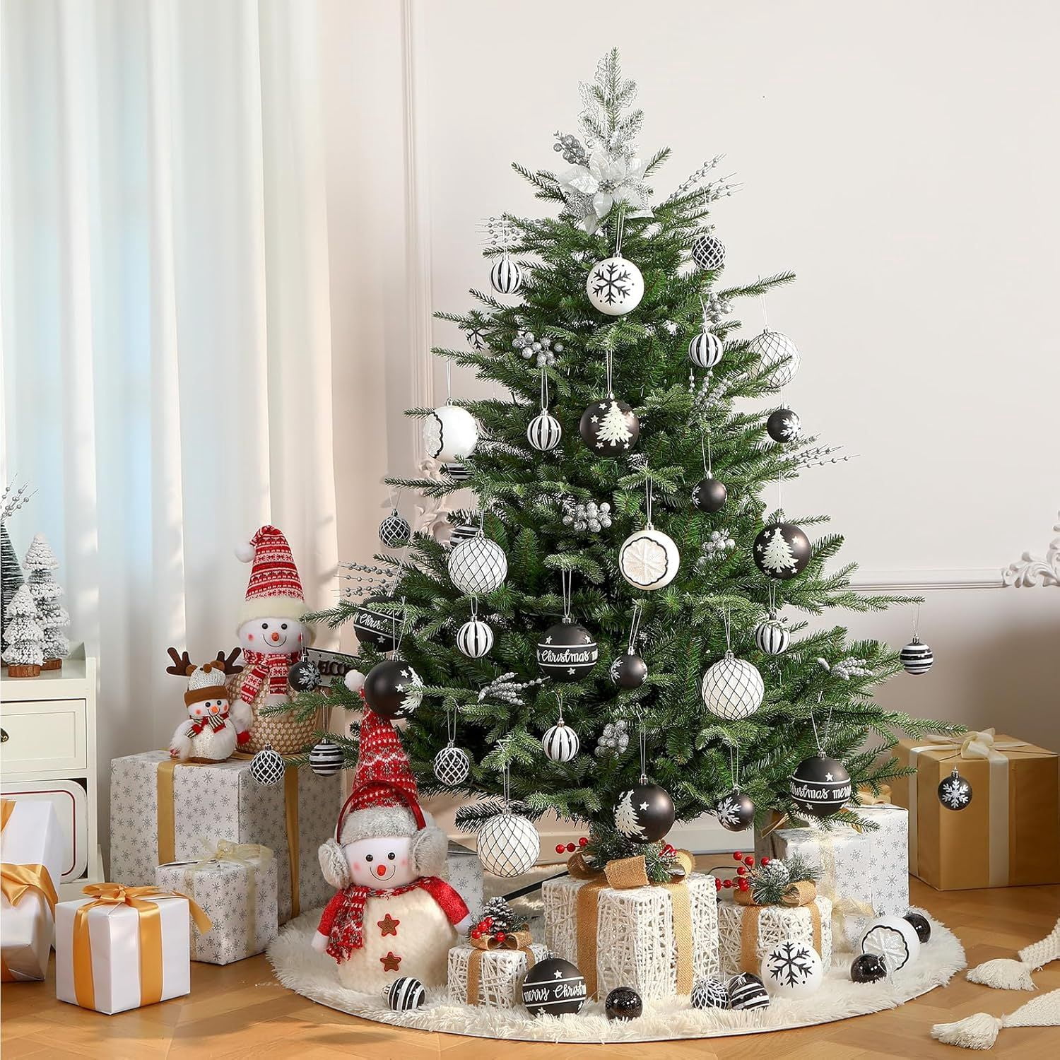100MM/4 Inch 9PCS Large Christmas Balls Ornaments, Shatterproof Plastic Hanging Big Baubles Set for Xmas Tree Decoration Holiday Party Wedding Decorations with Hook