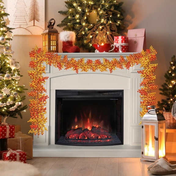 Cinvoph 6ft Christmas Berry Garland, 60 Tip Flexible Artificial Berry Vine, Winter Berry Garland for Mantle Xmas Tree Window Door Hanging Indoor Outdoor Holiday Decor, Multicolor