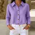 thumbnail image 4 of WULMLEO Waffle Knit Button Down Shirts for Women Casual Oversized Long Sleeve Collared Sweater Dressy Blouse Fall Tops Purple XL, 4 of 6