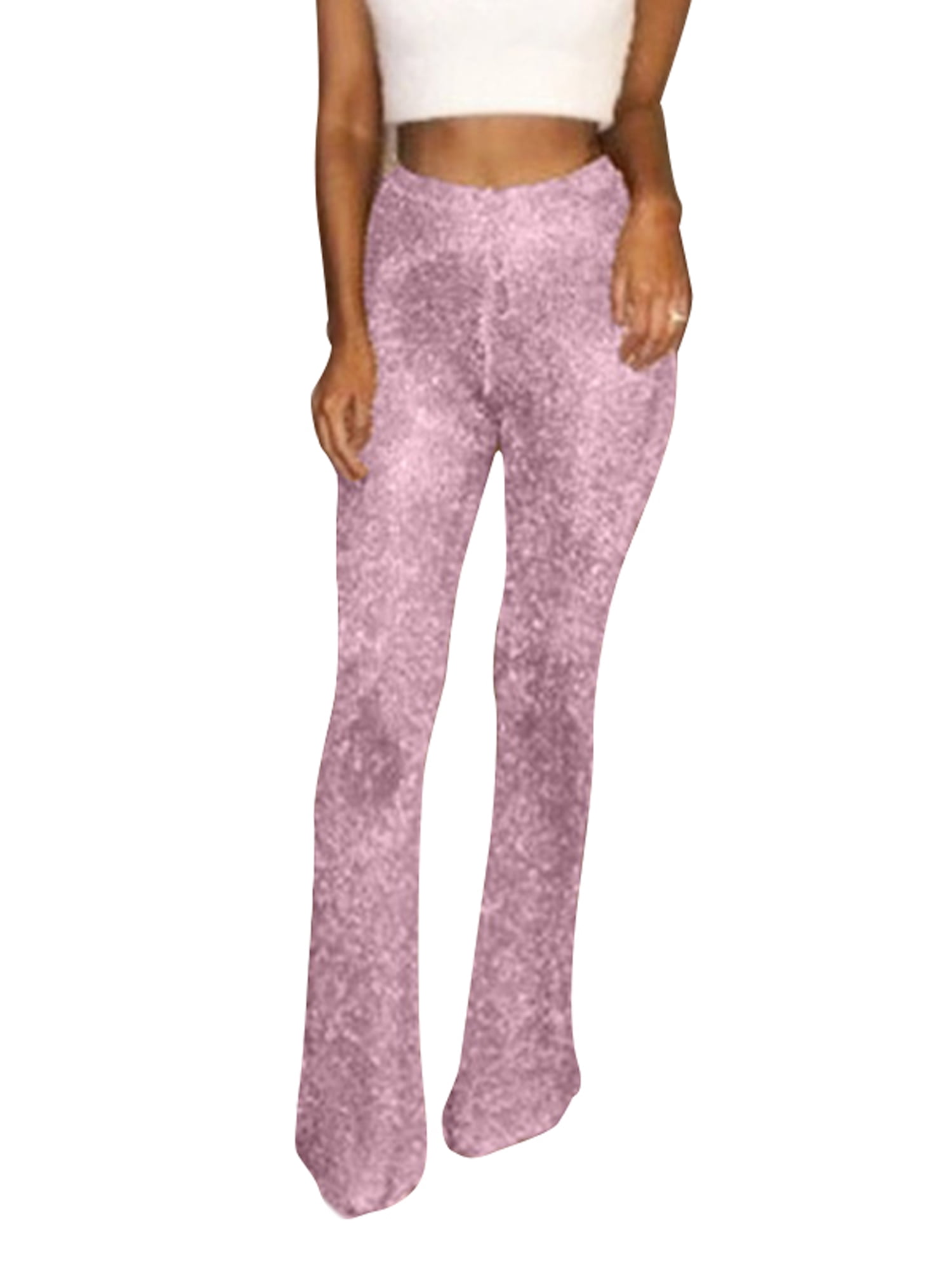 pink sequin flare pants