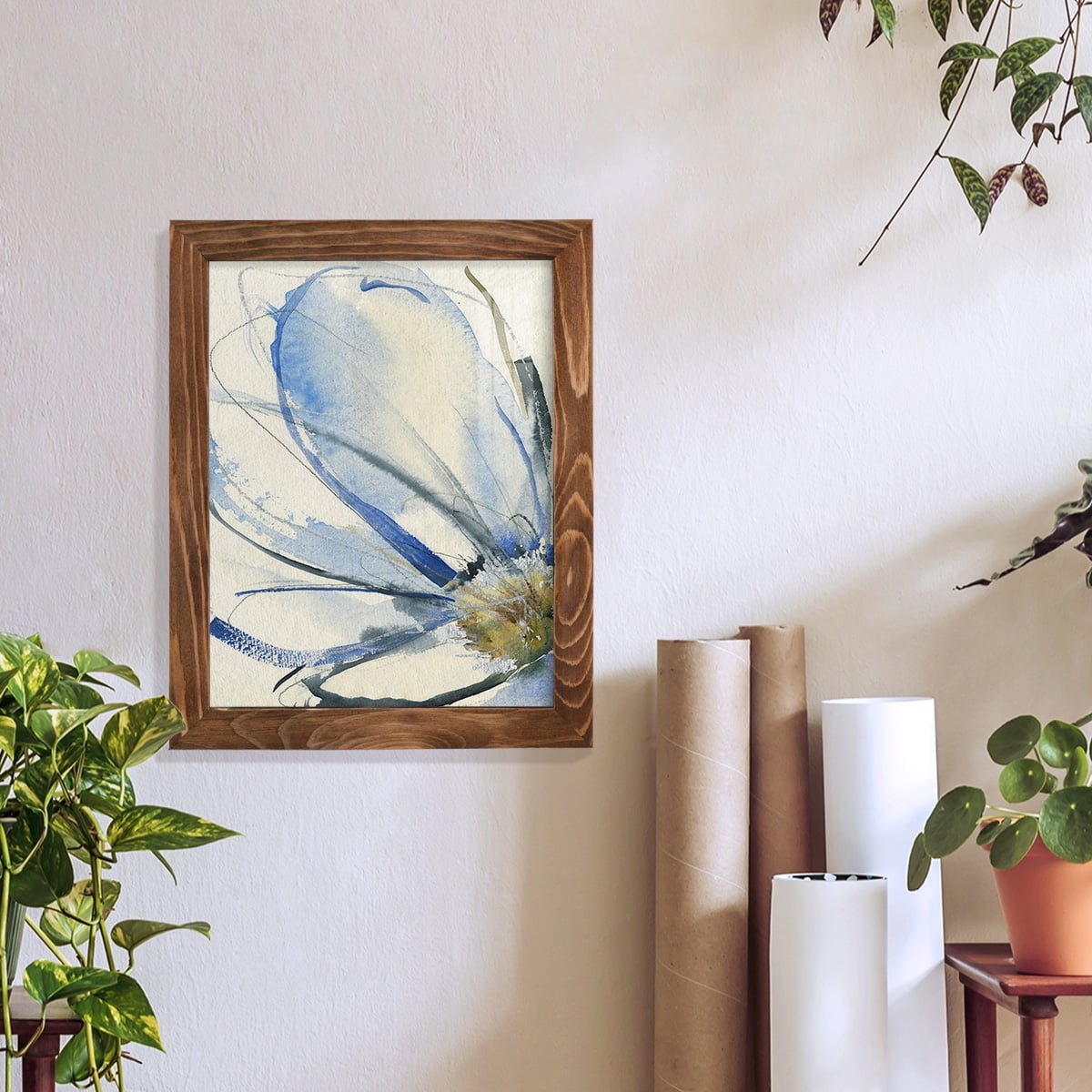 Cobalt & Paynes Petals I - Framed Print w/glass - Walnut