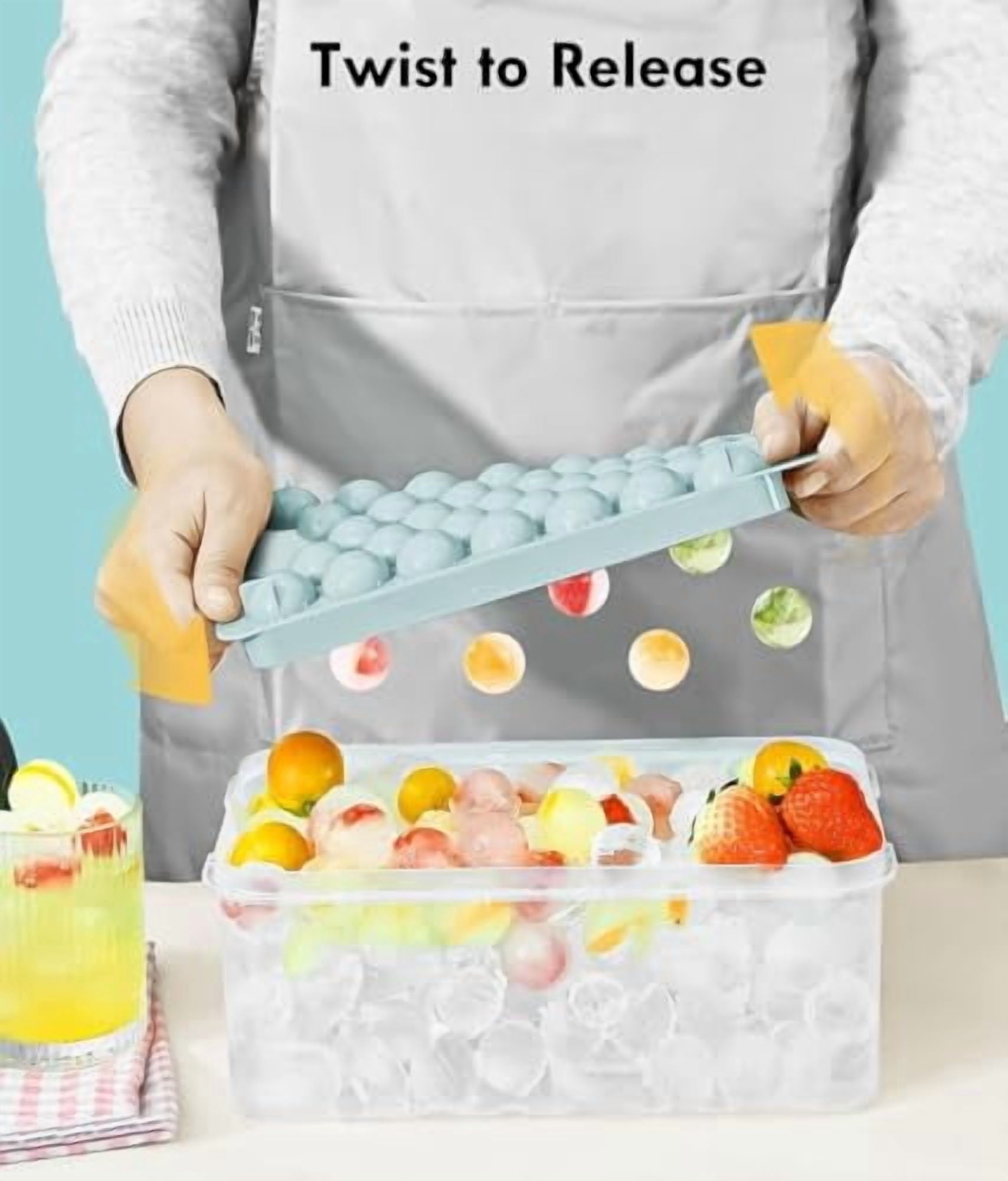 Stackable Round Ice Cube Tray with Lid and Bin - BPA-Free Food Grade Ice Ball Maker Mold for Freezer, Perfect for Cocktails, Whiskey, Coffee, and All Beverages