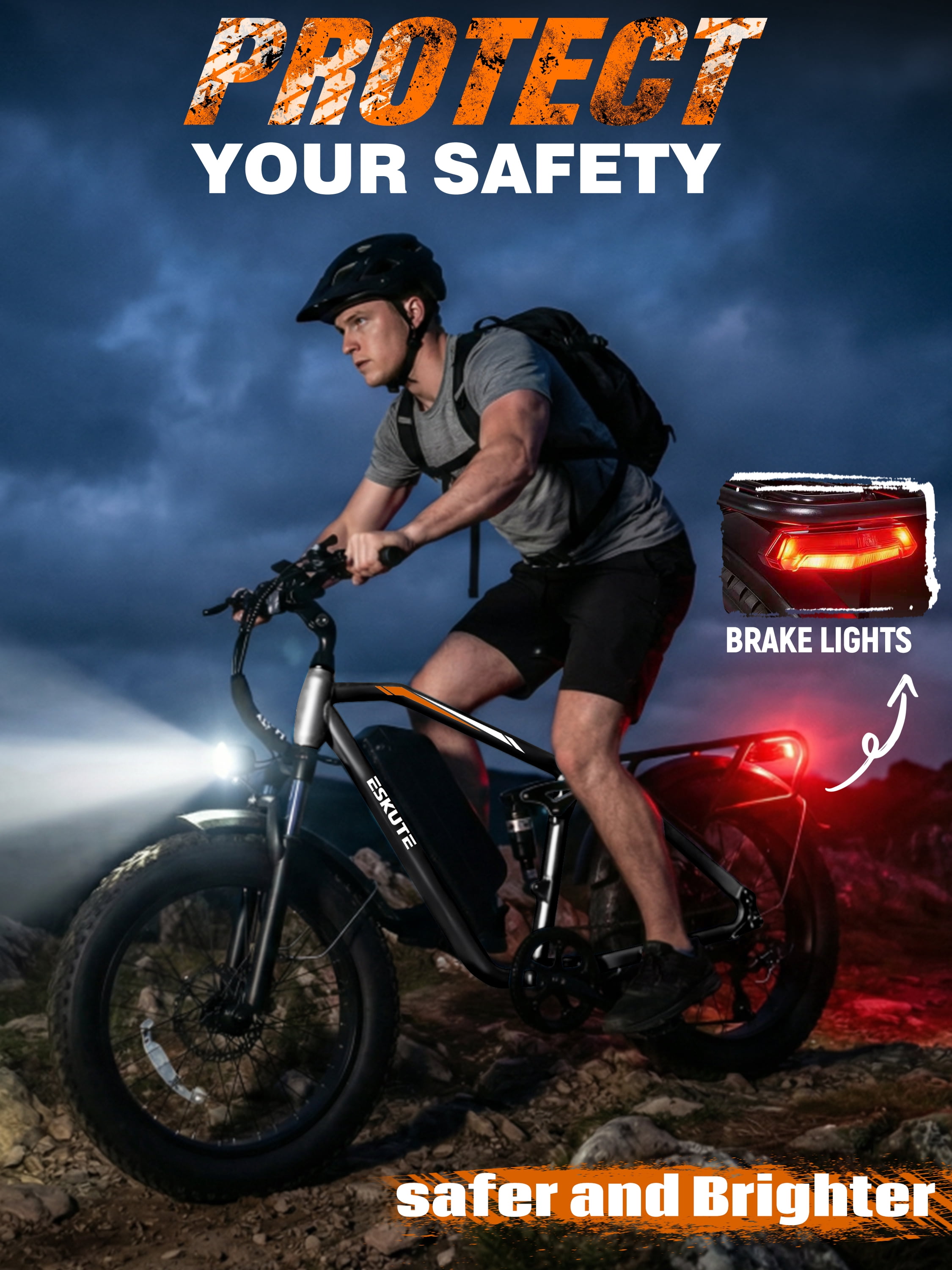 ESKUTE M300F Full Suspension Electric Bike, 20" Fat Tire Ebike, 48V 20.8Ah Removable Battery, 1200W Peak Motor, 7-Speed, Up to 80 Miles, Black with Phonebag & Lock, UL2849