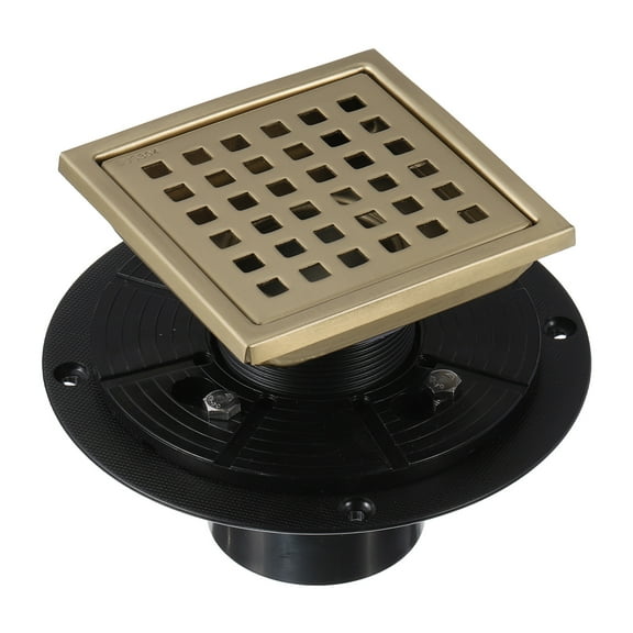 Uxcell 4 Inch Square Shower Drain, 304 Stainless Steel Floor Drain with Flange for Bathrooms, Kitchens, Garages Gold