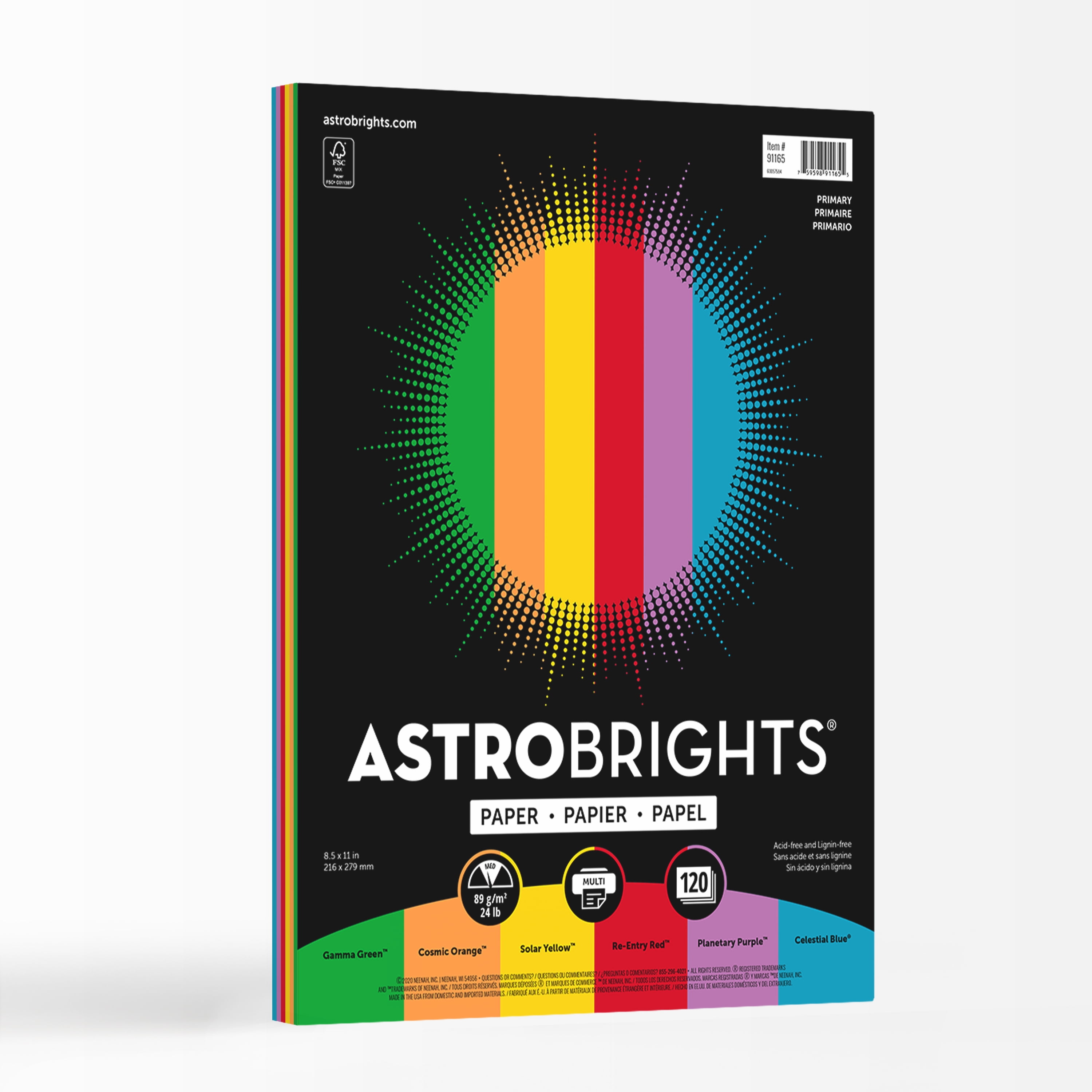 Astrobrights Colored Paper, 8.5" x 11", Primary 6-Color Assortment, 120 Sheets