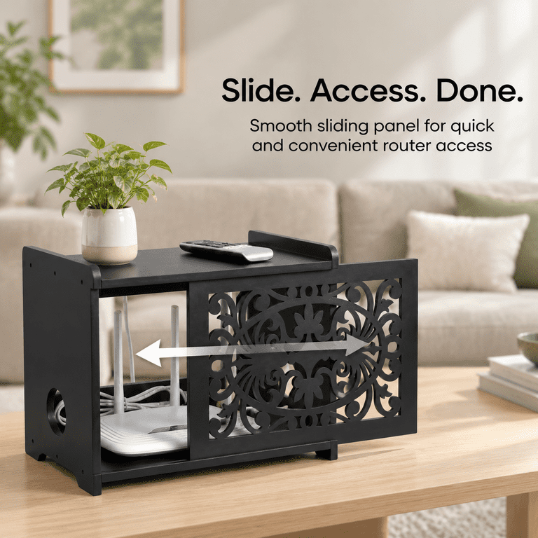 Wooden Router Storage Box with Cable Management for Home and Office ...