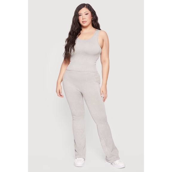 Women's Plus Size Acid Wash Textured Knit Flare Leggings