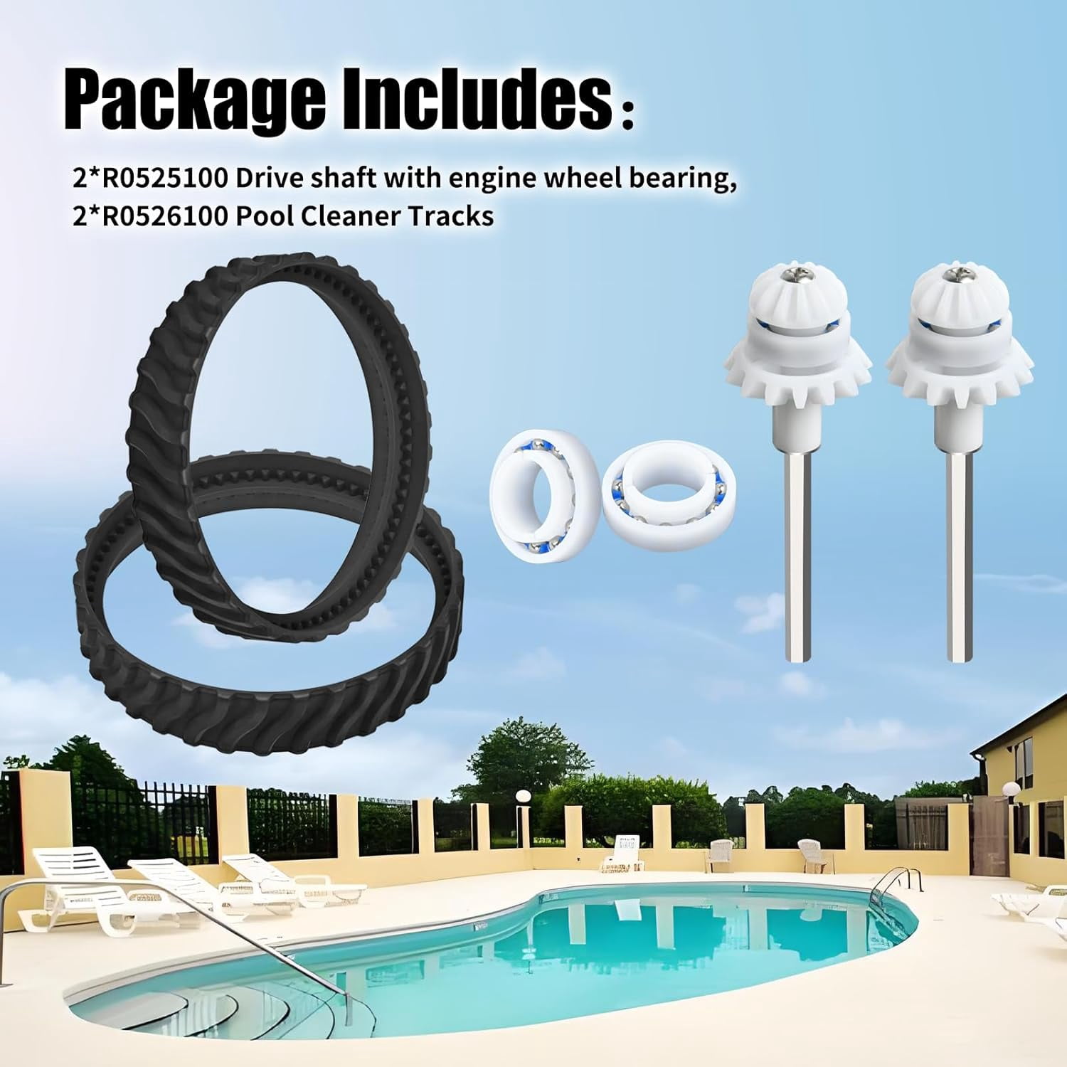 6 Pcs Pool Cleaner Tune Up Kit Compatible with MX8 MX6 Elite, Replacement Parts Tires, Tracks, Drive Shafts & Bearing, R0526100 R0525100 R0527000 R0796200