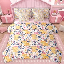 Castle Fairy Boys Girls Kawaii Cats Twin Bedding Sets 7-Piece,Cartoon Animal Bedding Comforter Set Microfiber,Pink Flowers Breathable Sheet Sets,Breathable Home Decor,Reversible